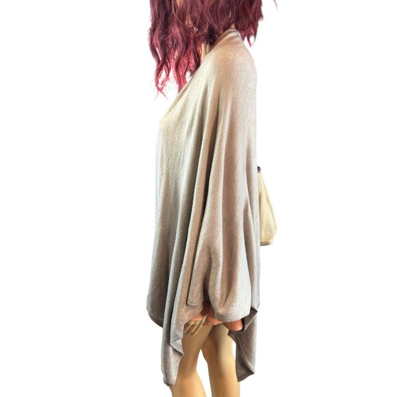 Womens Taupe Poncho Cape One Size Minimalist Fall Fashion Money Classic - Picture 3 of 9